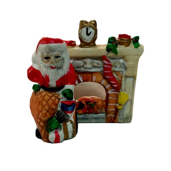 Vintage Santa Tealight Candle Holder Fireplace Toys Nostalgic Christmas Decor - Picture 1 of 12